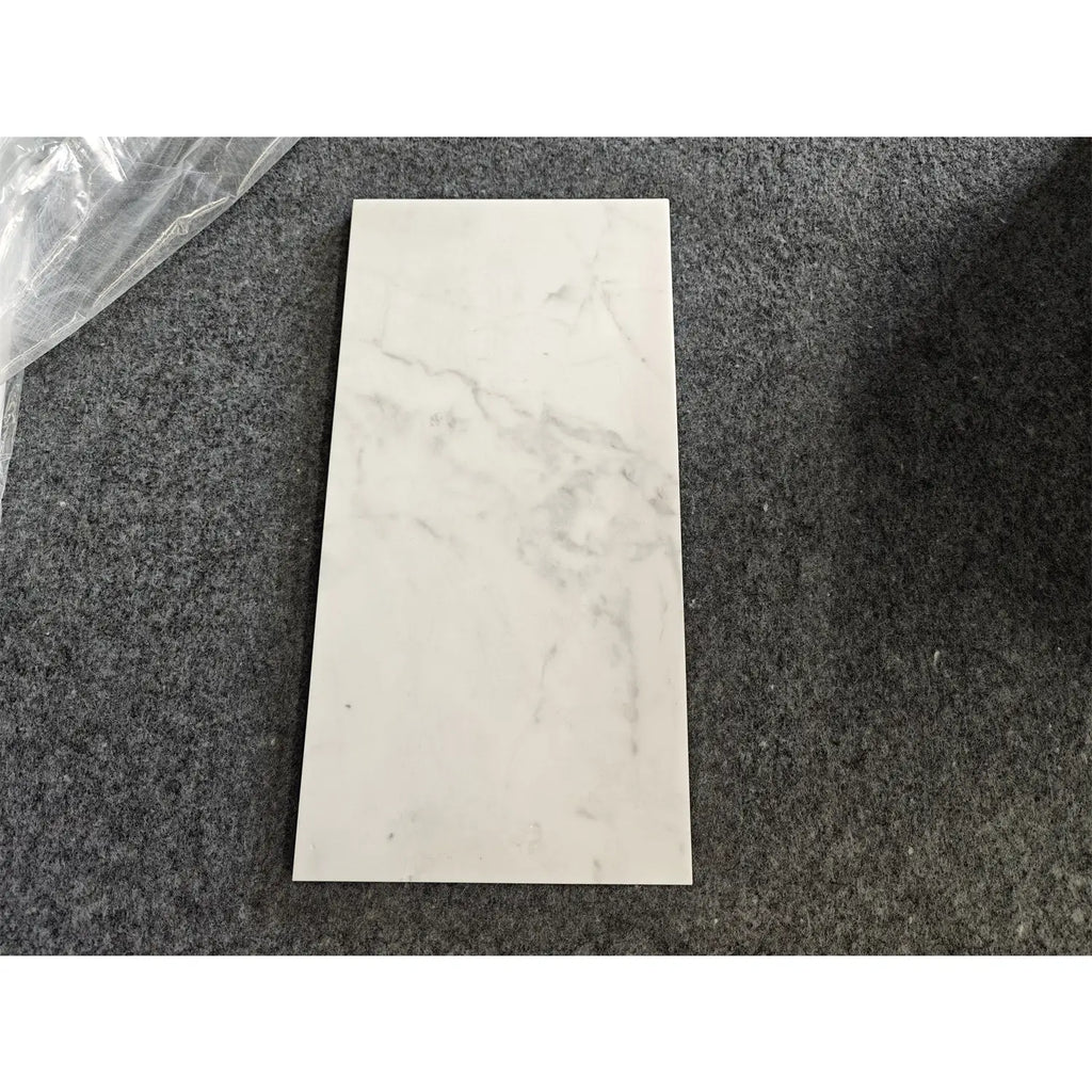 Statuario White 12x24 Italian Marble Tile with Gray Veining