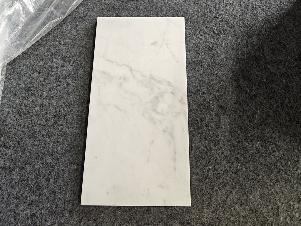 Statuario White 12x24 Italian Marble Tile with Gray Veining