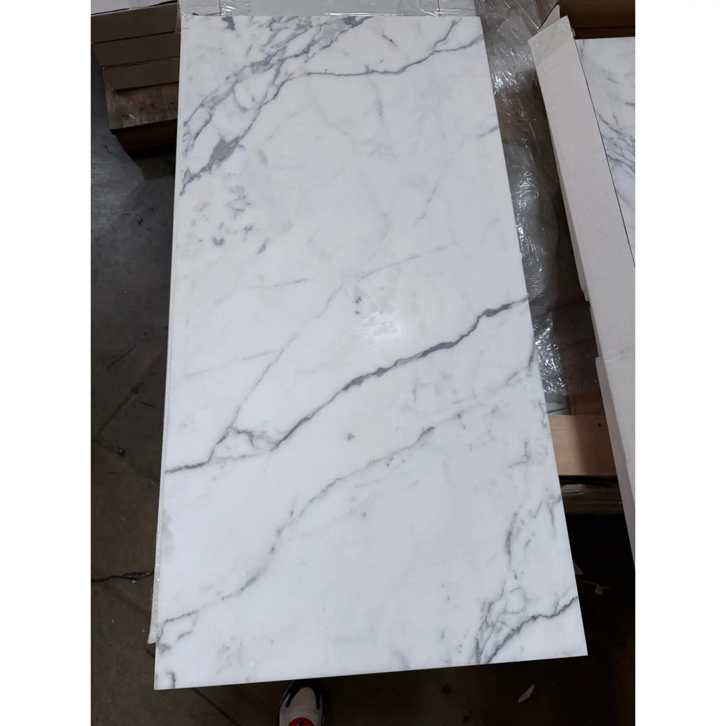 White marble-patterned tile from Statuary-Statuario White 12X24 Italian Marble collection