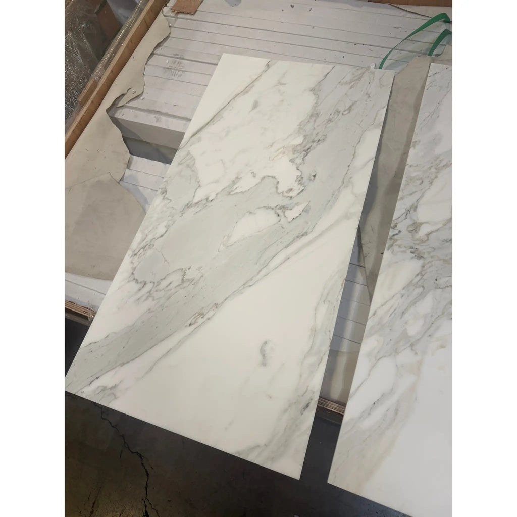 Statuario White 18x36 Italian marble slab with gray veining, polished