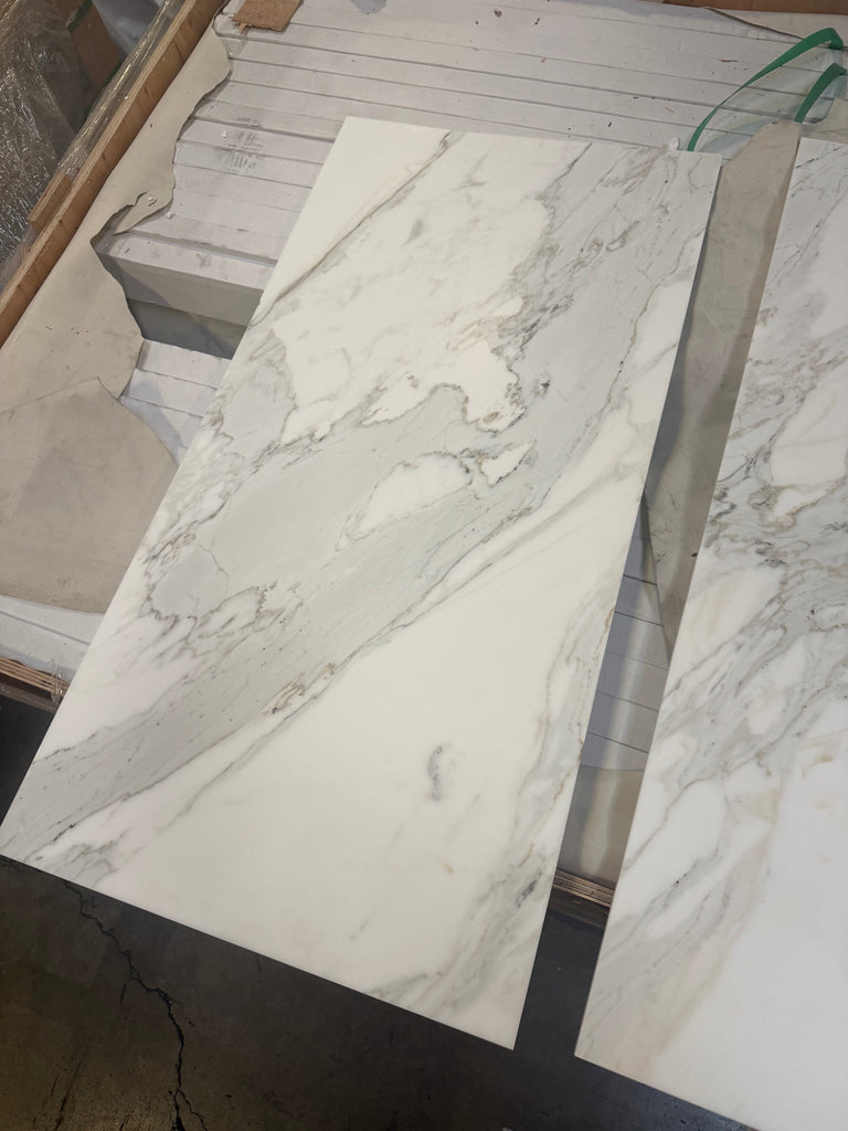 Statuario White 18x36 Italian marble slab with gray veining, polished