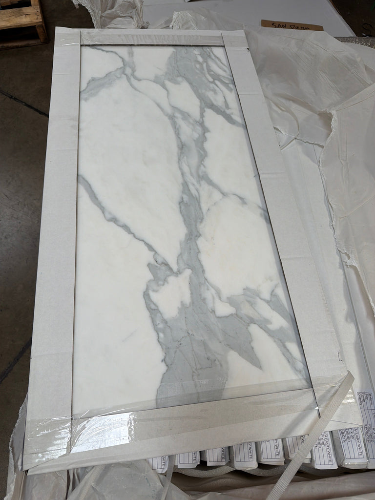 Statuario White 18x36 Italian marble tile with gray veining, polished finish