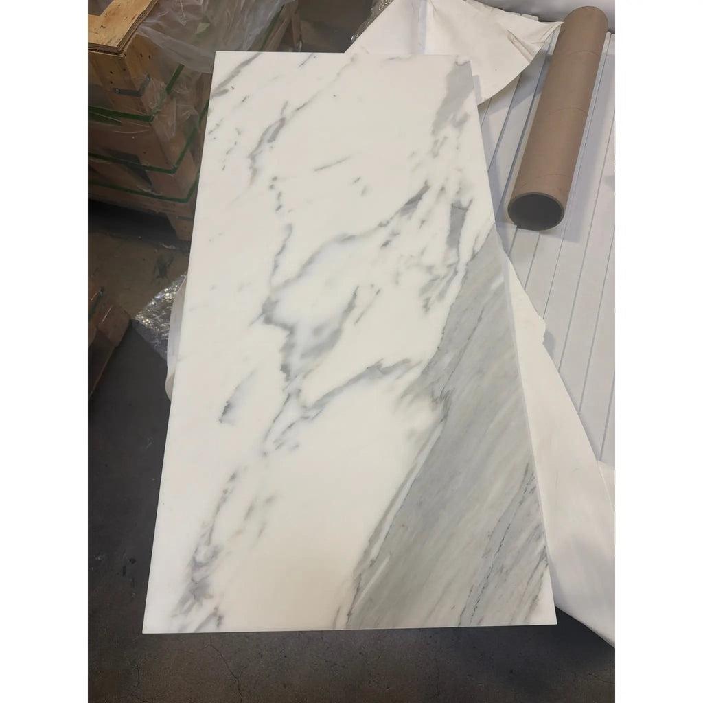 Statuario White 18x36 premium Italian marble slab with gray veining