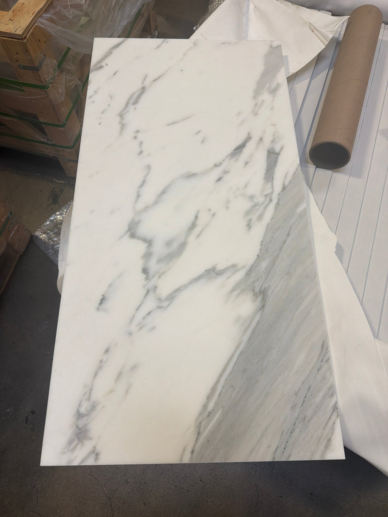 Statuario White 18x36 premium Italian marble slab with gray veining