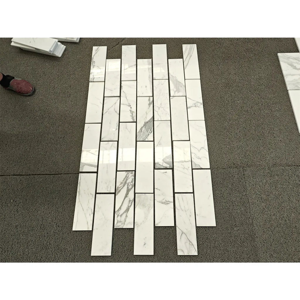 Statuario White 18x36 Italian marble tile with gray veining