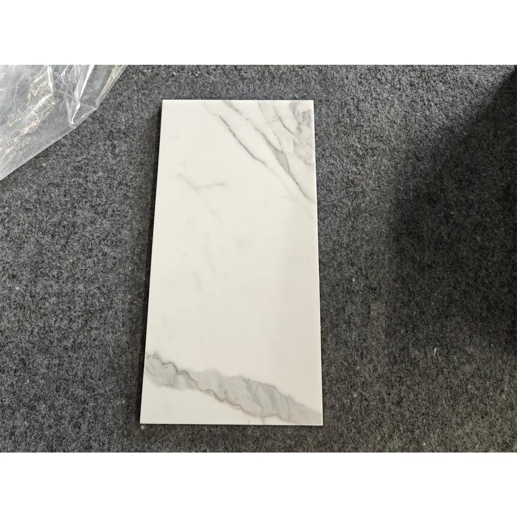 Statuario White 18x36 Italian Marble Tile with Gray Veining