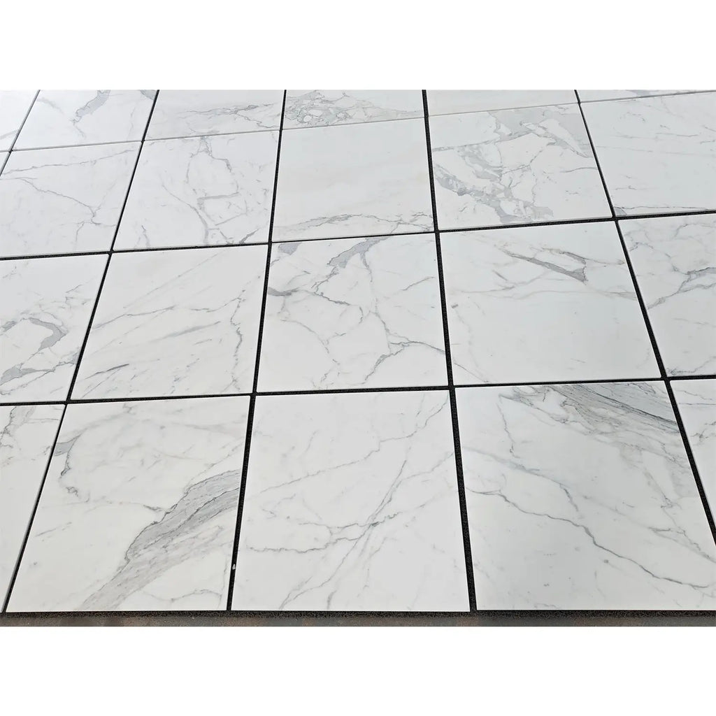 Statuario white 24x24 premium italian marble floor tiles with white marble-effect and gray veining polished or honed