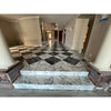 Black and white marble checkered floor with steps made of statuario white 24x24 premium italian polished marble