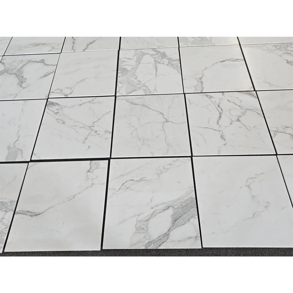 Statuario white 24x24 premium italian marble floor tiles with polished finish and subtle gray veining