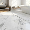 Statuario white 24x24 premium Italian marble floor tiles with white marble effect and gray veining polished or honed