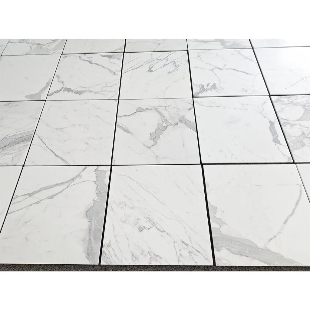 Statuario white 24x24 premium italian marble floor tiles with polished finish and subtle gray veining