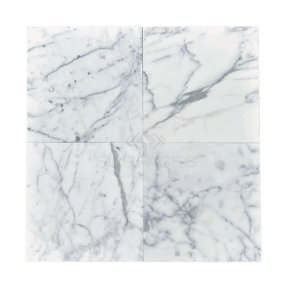 Four white marble tiles of Statuary-Statuario White 24X24 Italian Marble polished finish