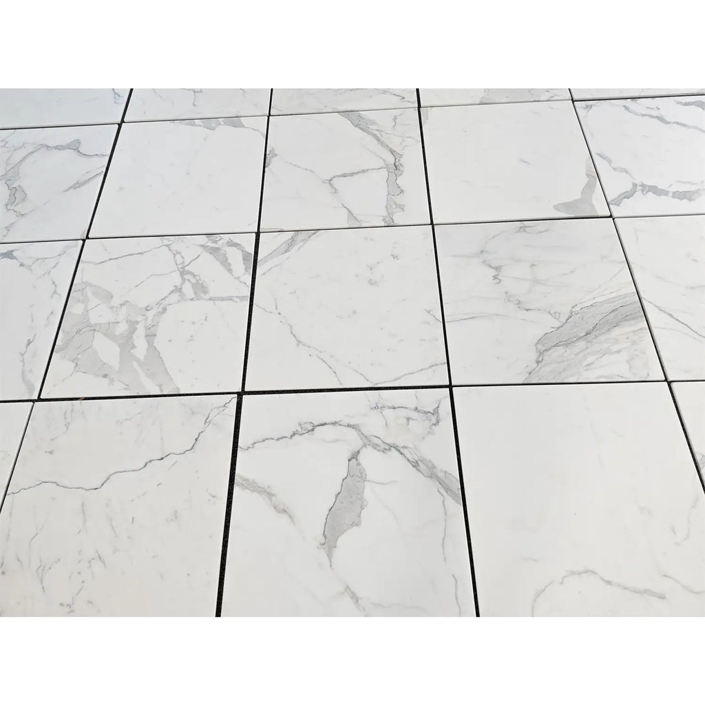 Statuario white 24x24 premium italian marble floor tiles with polished finish and subtle gray veining