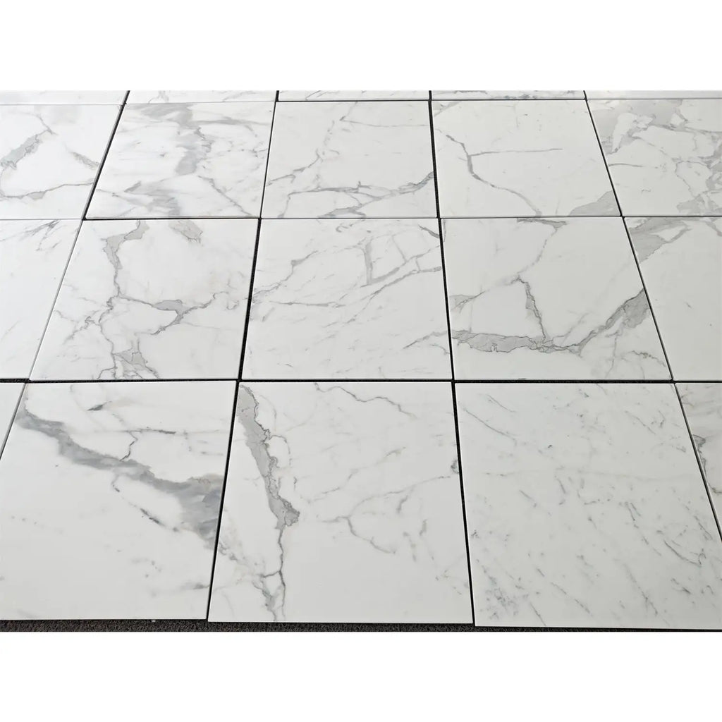 Statuario white 24x24 premium italian marble polished floor tiles with white marble effect and subtle gray veining