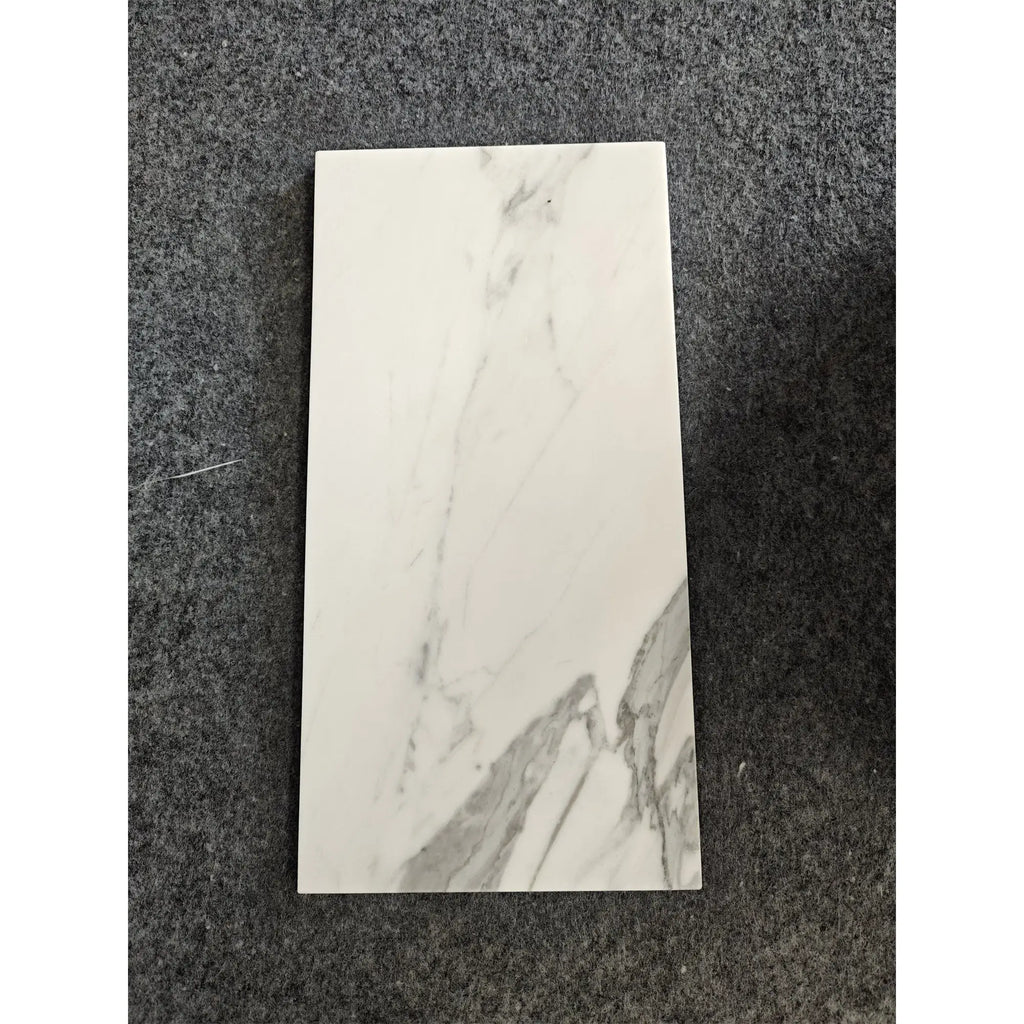 Statuario White 4x12 Italian marble tile with gray veining, polished
