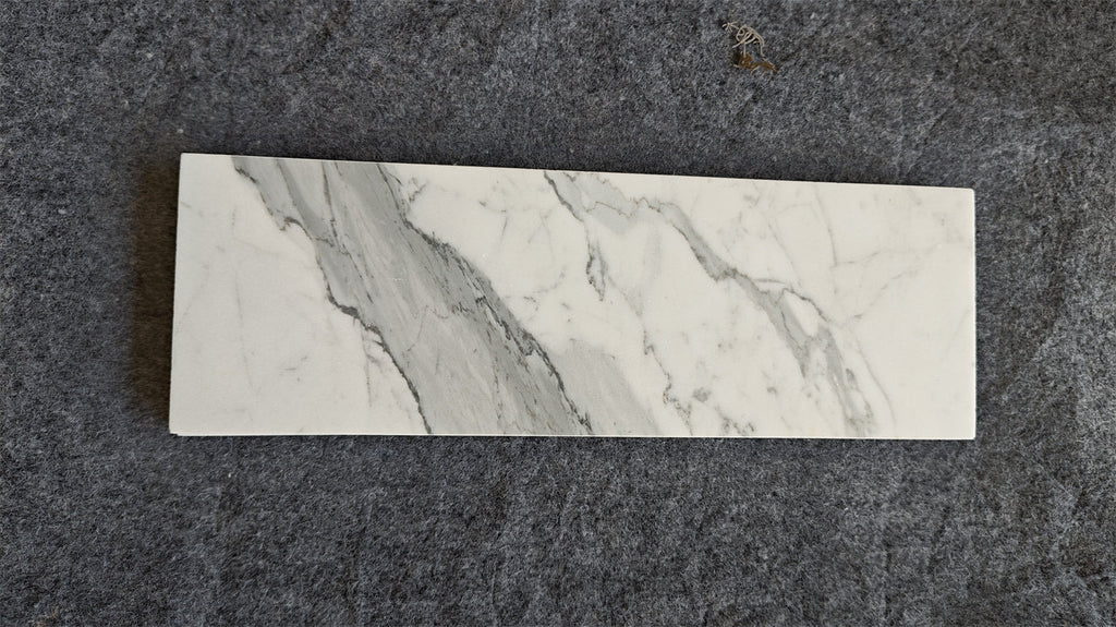 Statuario White 4x12 Italian marble tile with gray veining