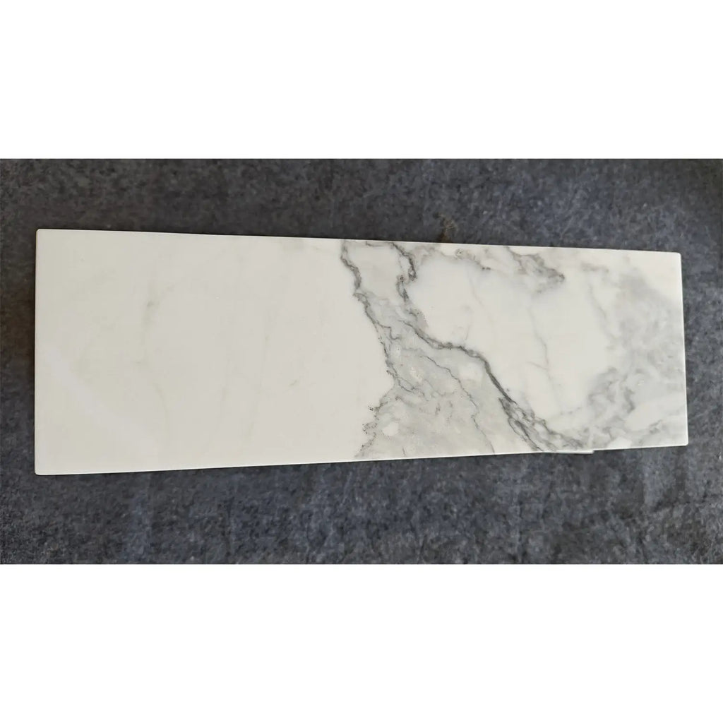 Statuario White 4x12 Italian Marble Tile with Gray Veining