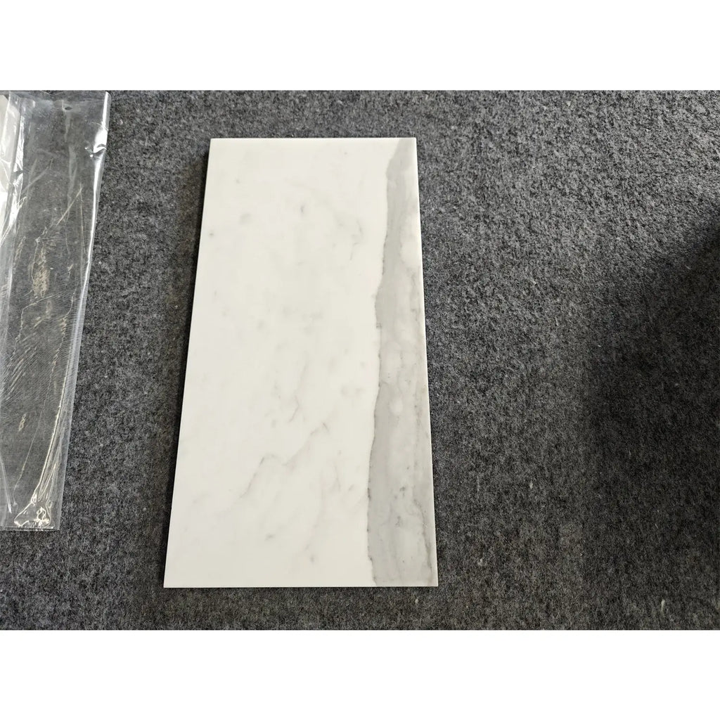 Statuario White 4x12 Italian marble tile with gray veining, polished