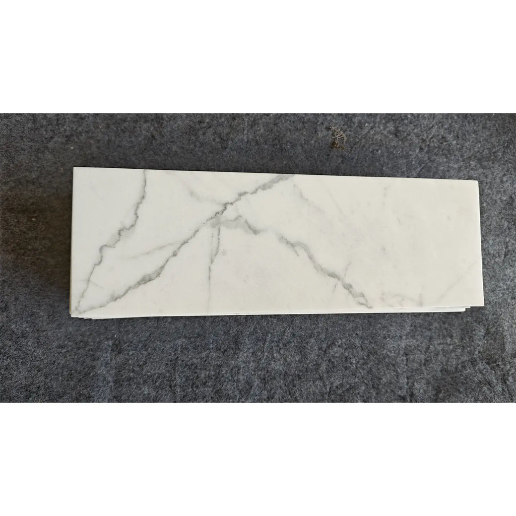 Statuario White 4x12 Italian marble tile with gray veining, polished