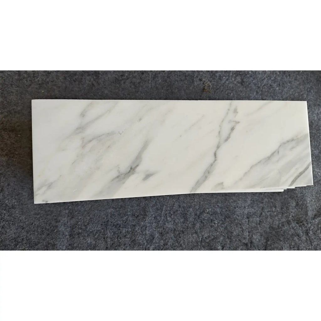 Statuario White 4x12 Italian marble tile with gray veining, polished