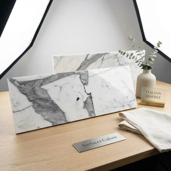 Statuario white 4x12 premium italian marble tile with white and gray natural veining polished or honed finish
