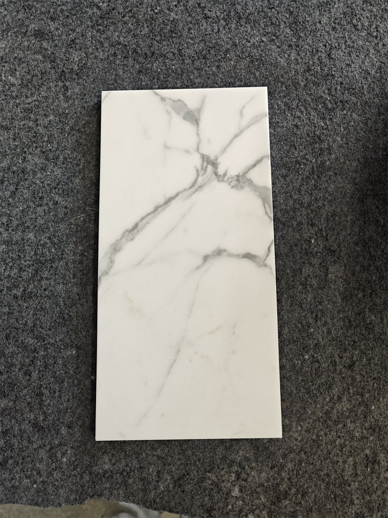 Statuario White 6x12 Italian marble tile with gray veining, polished