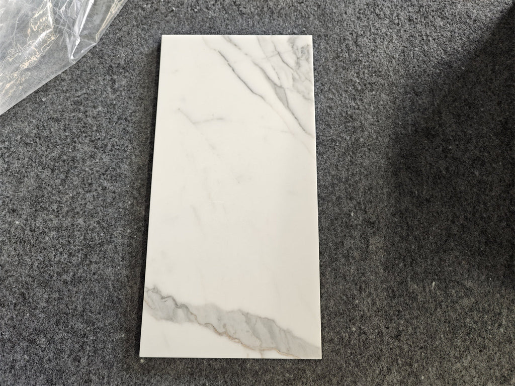 Statuario White 6x12 Italian Marble Tile with Gray Veins