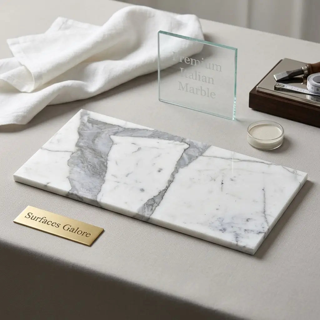 A sleek rectangular white marble tray with elegant gray veining in statuaria white 6x12 premium italian marble polished surface