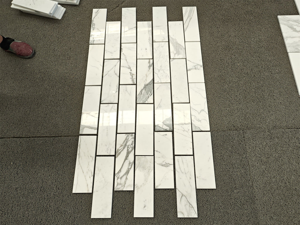 Statuario White 6x12 Italian Marble Tile with Gray Veining