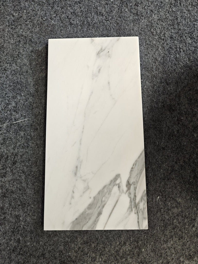 Statuario White 6x12 Italian marble tile with gray veining, polished or honed