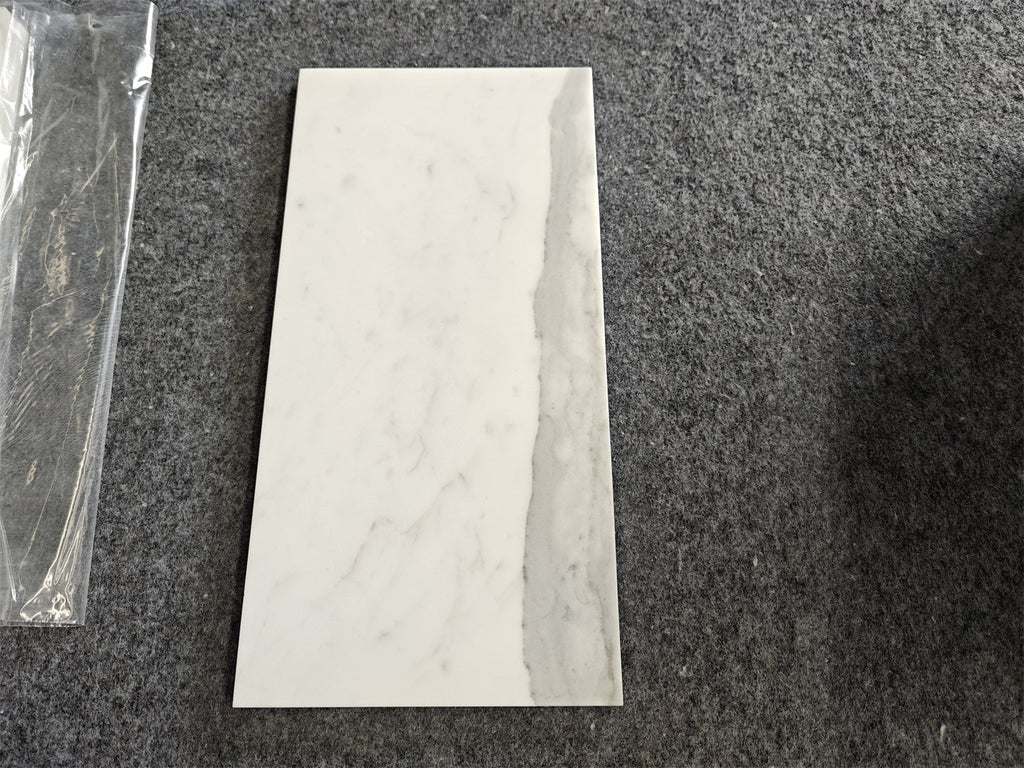 Statuario White 6x12 Italian marble tile with gray veining