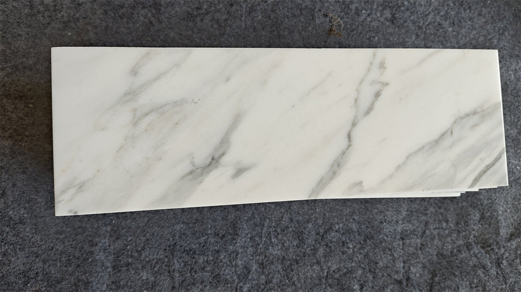 Statuario White 6x12 Italian marble tile with gray veining, polished