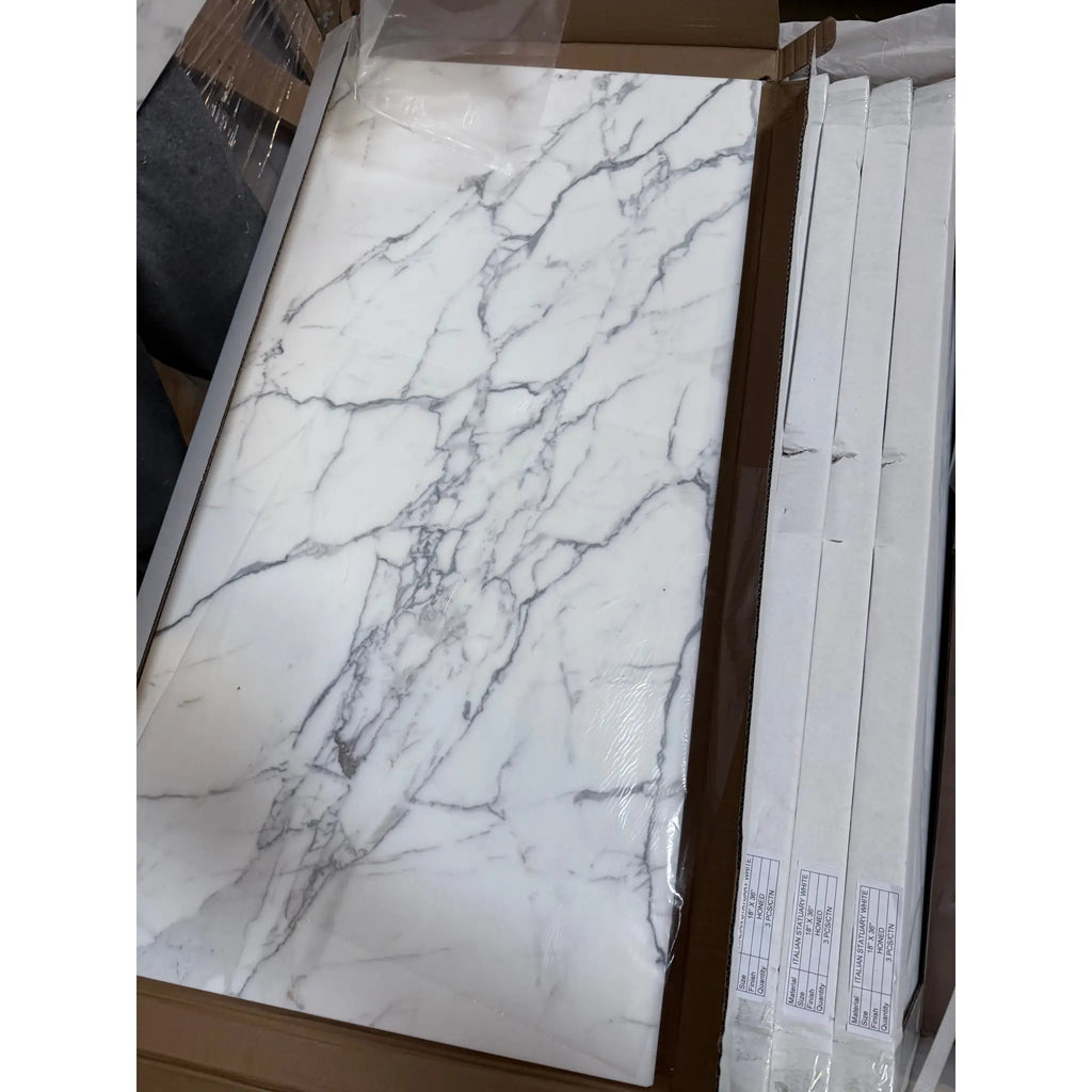 Marble-patterned rectangular tile from Statuary-Statuario White 18x18 Italian marble collection