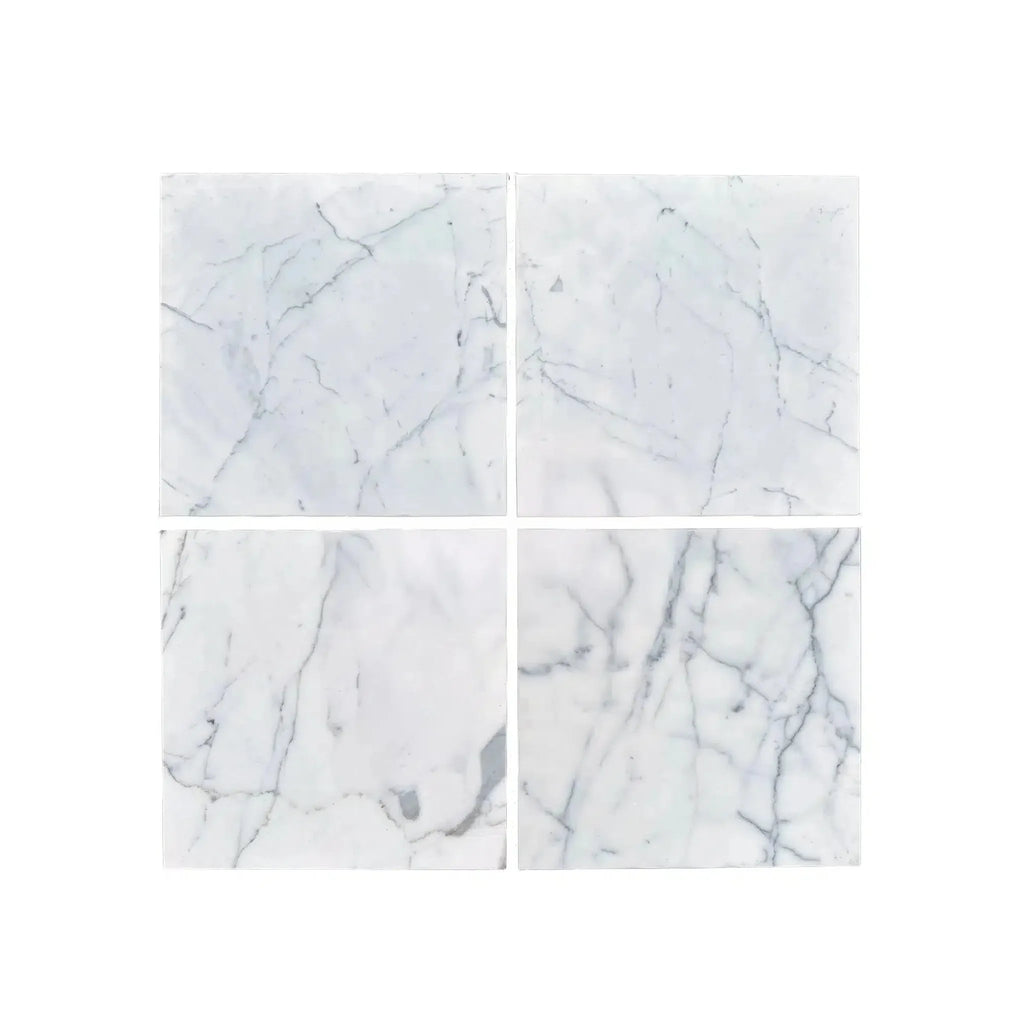 Four white marble tiles of Statuary-Statuario White 18X18 Italian Marble Polished
