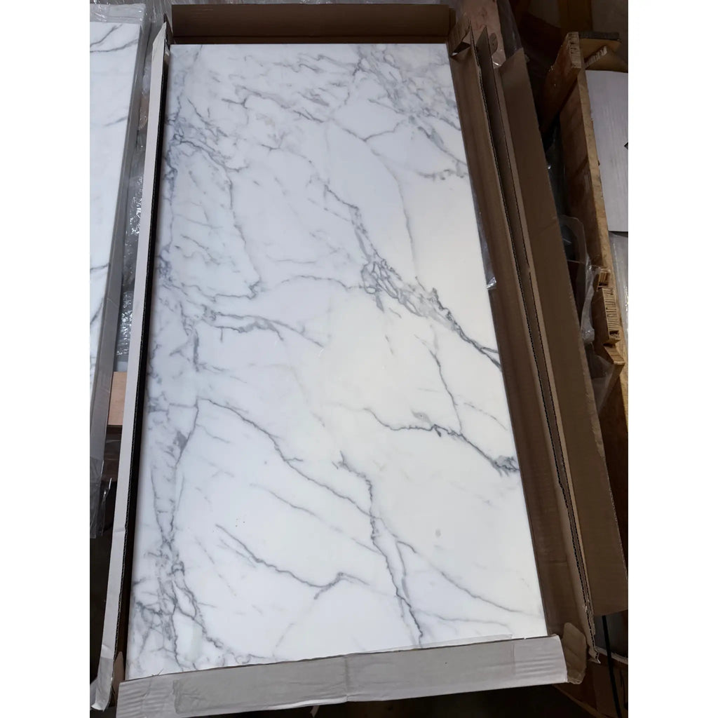 Marble-patterned tile in cardboard packaging for Statuary-Statuario White 18x18 Italian Marble