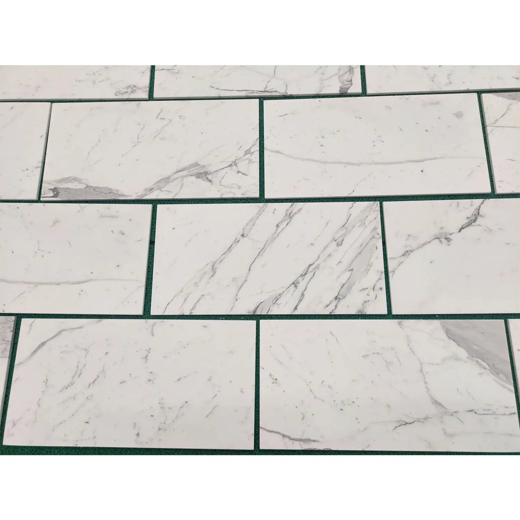 White marble-patterned tiles from Statuary-Statuario White 18X18 Italian Marble collection