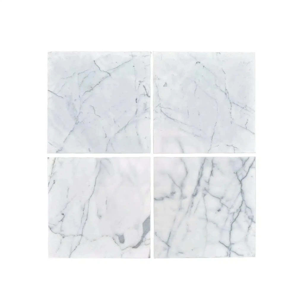 Four white marble tiles of Statuary-Statuario White 18X18 Italian Marble Polished
