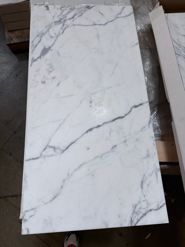 White marble-patterned tile from Statuary-Statuario White 24X24 Italian Marble collection