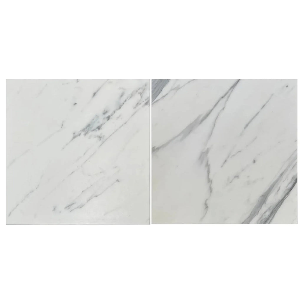 Two marble-patterned tiles of Statuary-Statuario White 4X12 Italian Marble