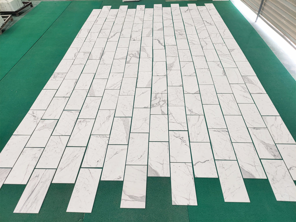 Rectangular White Marble-Patterned Tiles from Statuary-Statuario White 4X12 Italian Marble