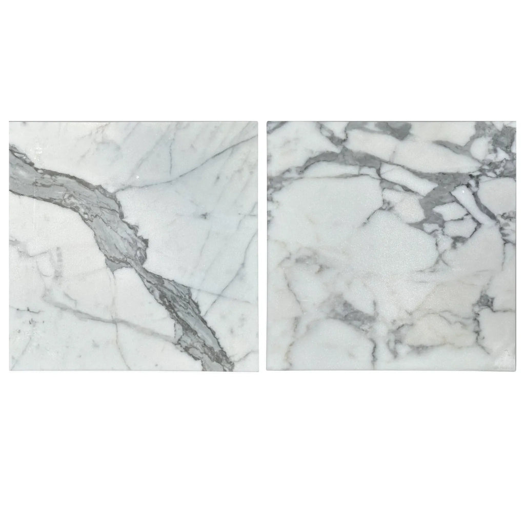 Two square Statuary-Statuario White 4X12 Italian marble tiles polished or honed