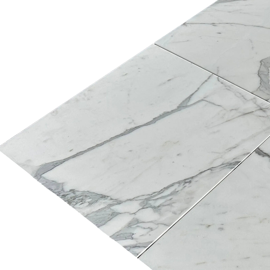 White marble tiles with gray veining from Statuary-Statuario White 4X12 Italian Marble