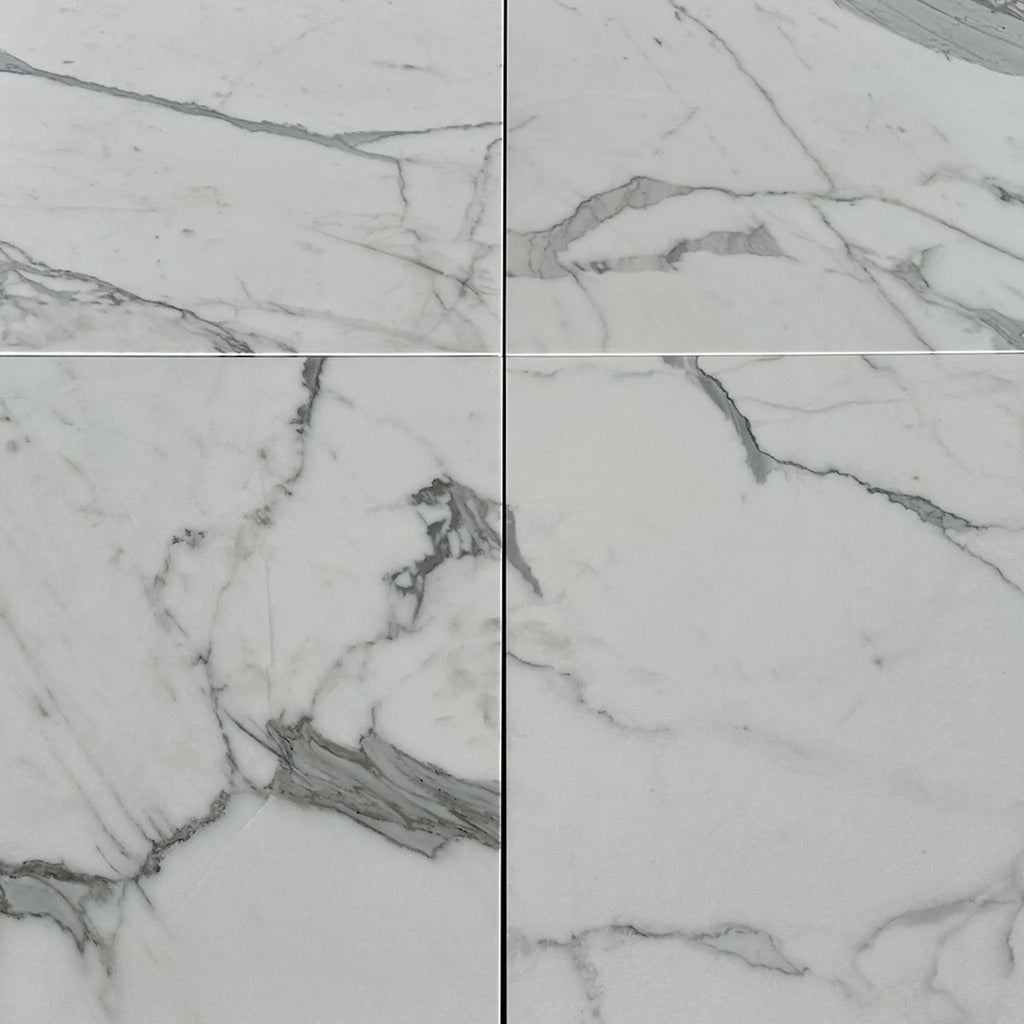 Four Statuary-Statuario White 4X12 Italian Marble Polished or Honed tiles displayed