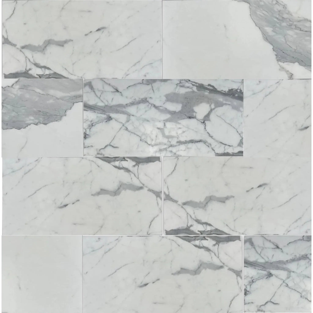 White marble tile pattern in Statuary-Statuario White 4X12 Italian Marble Polished or Honed