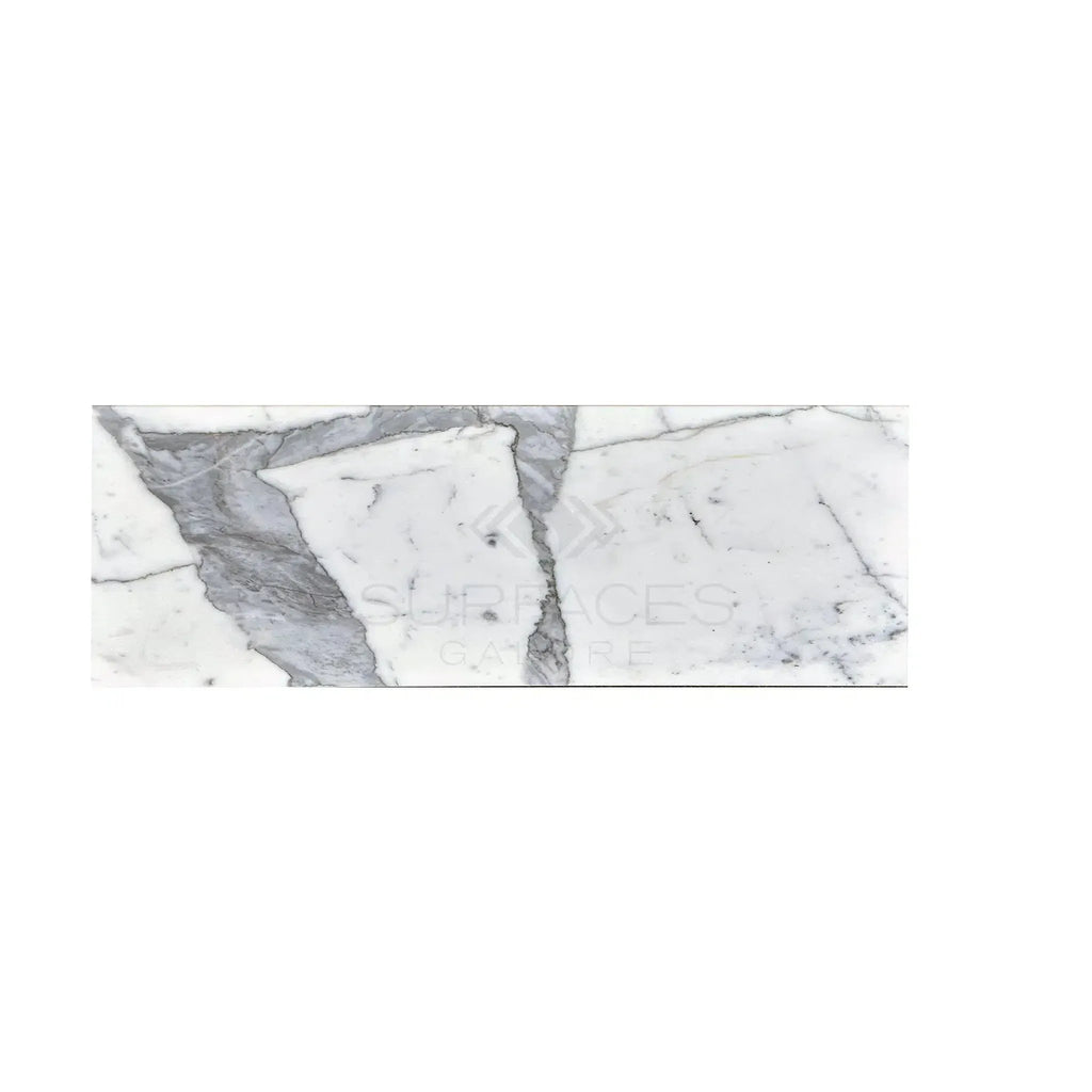 Rectangular Statuario White 4X12 Italian Marble Tile in polished or honed finish