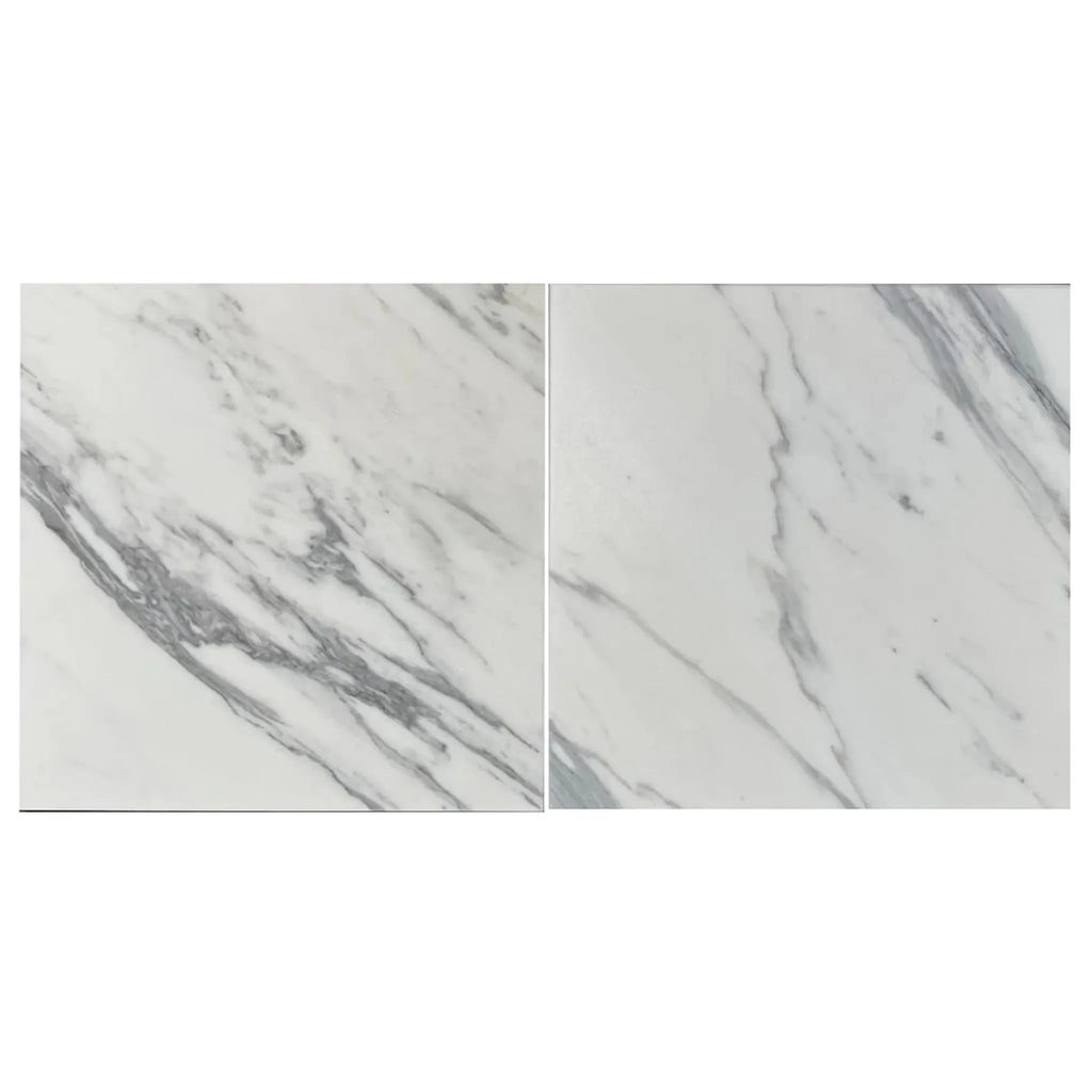 Two Statuary-Statuario White 4X12 Italian Marble Polished or Honed tiles displayed