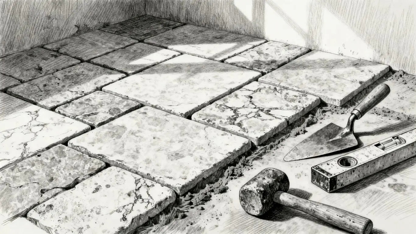 Instalación rústica de travertino con patrón francés