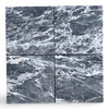 Four polished Storm Gray Marble 12x12 tiles with white veining for elegant flooring