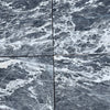 Four dark gray Storm Gray Marble 12x12 polished tiles with white veining