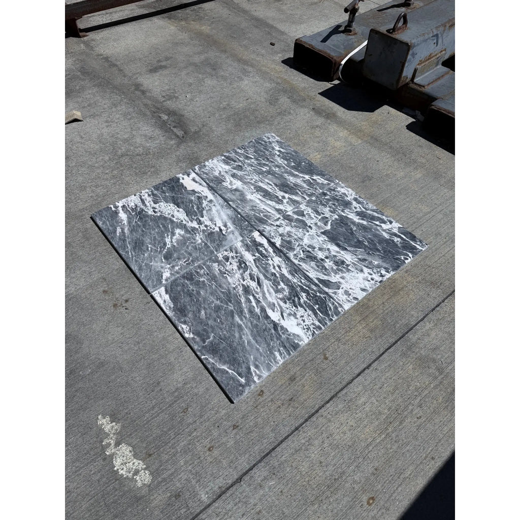 Storm Gray Marble 12X12 polished tiles with gray and white square marble pattern